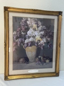 VINTAGE JOE ANNA ARNETT LILACS & IRISES FINE ART LITHOGRAPH HAND SIGNED FRAMED - Picture 1 of 12