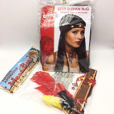 Rubies Native American Indian Sexy Wig Feather Headband Halloween Costume New - Image 1 of 4