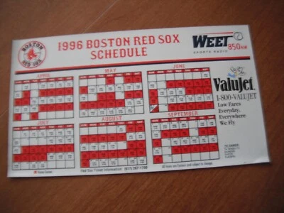 1996 Boston Red Sox Baseball Magnet Schedules Lot of Six - Image 1 of 2