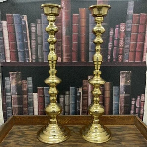 Vtg XL Brass Pilar Candle Stick Holders 2pc Set Seller Polished  - Picture 1 of 12