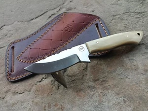 CUSTOM HANDMADE STAINLESS STEEL SKINNING HUNTING KNIFE WITH BONE HANDLE&SHEATH - Picture 1 of 6