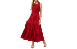 VINCE CAMUTO Sleeveless Crinkle Gauze Maxi Dress Dark Red Size 2XL 1032 - Picture 1 of 1