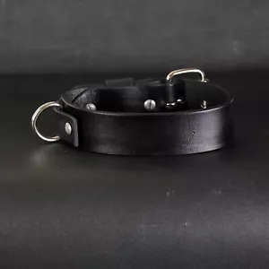 Rocker Leather Dog collar. 1.5” inch Wide. Grommets Design. BLACK & Chrome - Picture 1 of 6