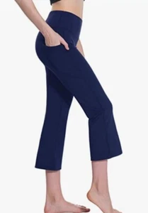 Leggings de yoga Capris cintura alta para mujer con pierna destellada, azul marino, talla mediana - Imagen 1 de 7