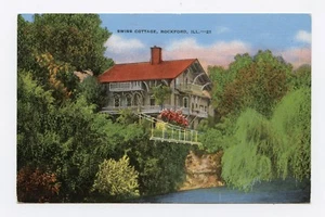 Swiss Cottage en Rockford, IL. Postal de lino de color - Imagen 1 de 2