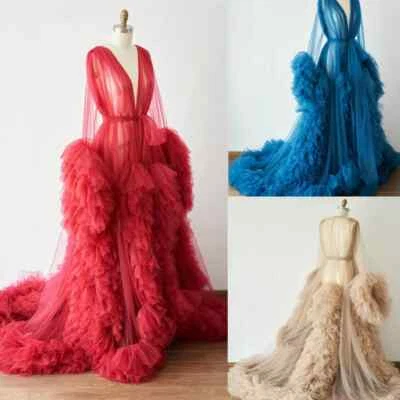 Long Sleeves Ruffle Women Maternity Sleepwear Robes Pregnant Gown for Photoshoot - Image 1 of 4