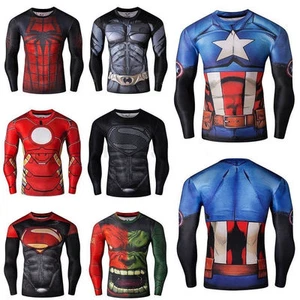 Herren Marvel Compression Rüstung Unterlage Fitnesstop Superheld Fahrrad T-Shirt - Picture 1 of 26