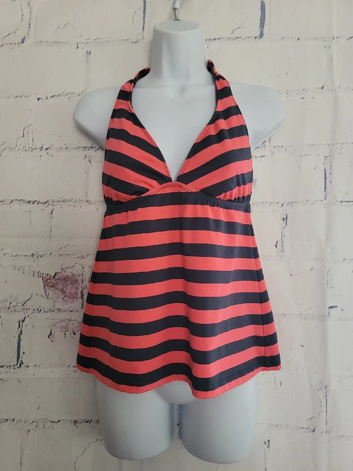 Mossimo Traje de Baño Tankini Top Medio Triángulo Halter Corbata Coral Naranja Rayas Foto 1 de 4