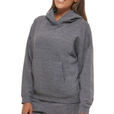 Calvin Klein CK Womens S Top Long Sleeve Fleece Logo Hoodie Pullover S Gray - Image 1 of 4