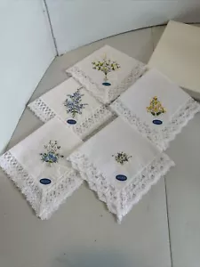 "Juego de 5 pañuelos 100% algodón encaje hechos en Japón florales bordados 9,5""" - Imagen 1 de 19