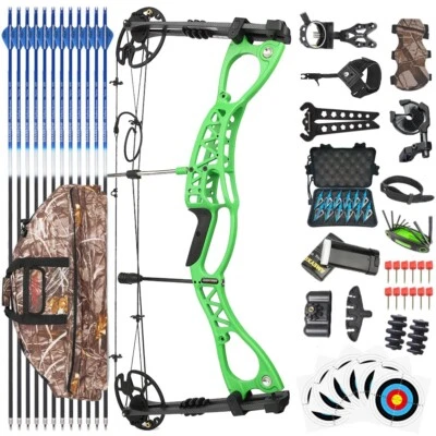Archery Compound Bow Arrow Set 0-70lbs Adjustable 320fps Hunting Shooting Target - Image 1 of 4
