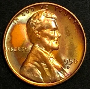 1956-D - LINCOLN WHEAT BACK CENT - MS BU - TONED - COLORFUL TONING - Picture 1 of 2