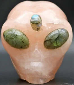 ASTONISHING Rose QUARTZ Crystal ALIEN Head LABRADORITE Gem Stone & Heaven Eyes - Picture 1 of 12