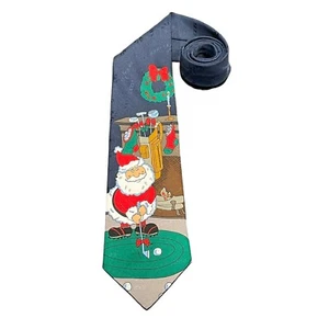 90’s Vintage Hallmark Santa Golfing Christmas Tie Mens USA One Size By MMG HTF - Picture 1 of 9