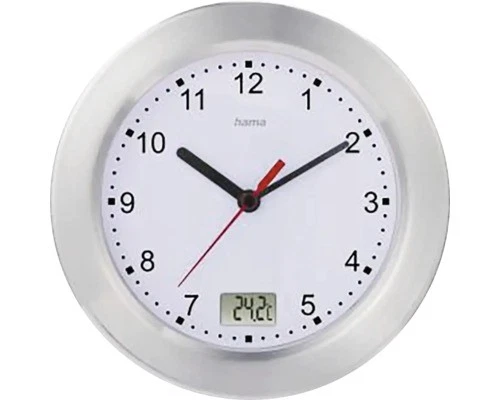 Badezimmeruhr Analog Mauritius mit Thermometer und Saugnapf geräuschlos silber Ø - Bild 1 von 1