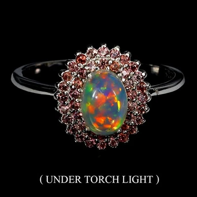 925 Sterling Silver Ring Oval Fire Opal 7x5mm Sapphire Gemstone Jewelry Size 7 - Image 1 of 4