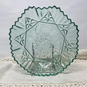 Federal Glas Pioneer Obstschale, Stern & Fächerplatten, 11", überbackener Aqua-Rand USA - Bild 1 von 7