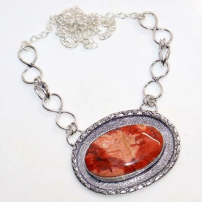 Bonito Collar Chapado en Plata 925 Jaspe Rojo 17" Diseño Edición Limitada GW Foto 1 de 3