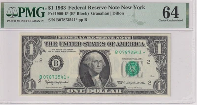 Fr 1900-B* STAR 1963 $1 FRN B07873541* bp 471 PMG 64 NEW YORK NON MULE - Image 1 of 2