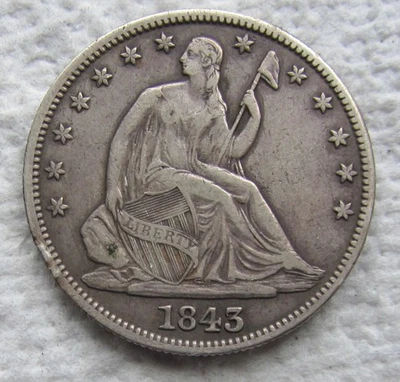 1843  Seated Liberty Half Dollar Early Rare Key Date Philadelphia XF Cleaned - Image 1 of 3