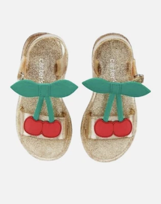 Carter's Every-step Jade Infant/Toddler Girls' Gold Sandals Red Cherries New 4 - Image 1 of 2
