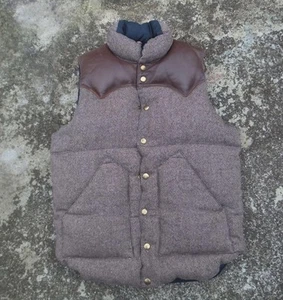 Rocky Mountain FeatherBed Puffer Vest nylon Sz 36 wool Down Feather Brown Type - Picture 1 of 8