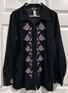 Bob Mackie Wearable Art Zip Jacket Sz L Southwestern Embroidered Floral Velvety - Picture 1 of 11