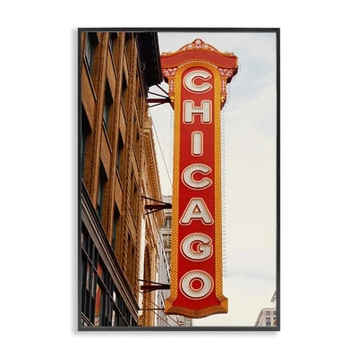 Letrero de la ciudad de Chicago enmarcado diseño de arte de pared en giclee por Ashley Singleton, negro Fr... Foto 1 de 4