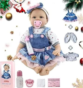 Lebensechte Reborn Baby Puppen - Realistische Babypuppe 22 Zoll Newborn Mädchen Puppe Blau - Bild 1 von 2