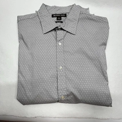 NUEVA Camisa de Vestir Michael Kors Borde Elastizada Para Hombre XL Manga Larga Mezcla de Algodón Foto 1 de 4