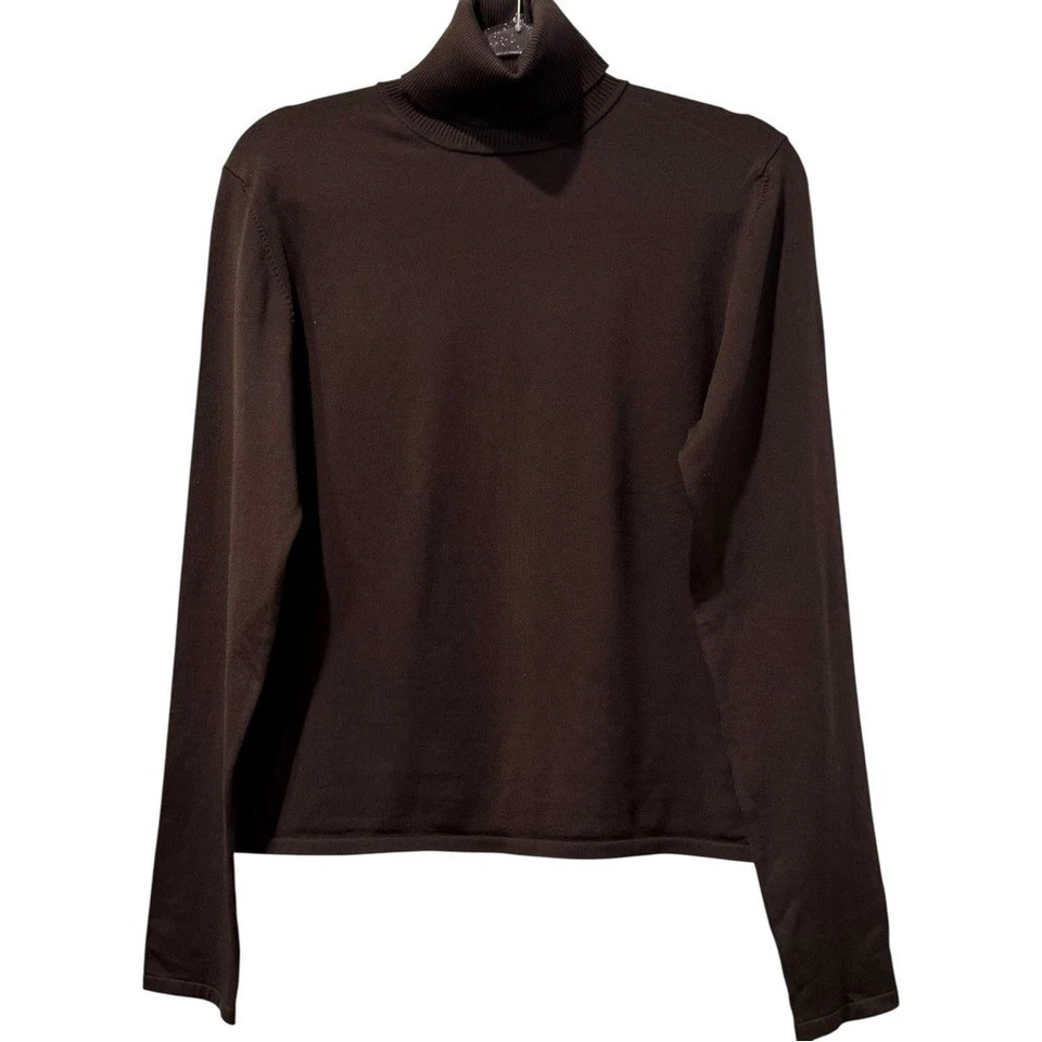 Top tejido cuello alto marrón hilado fino mezcla seda Lafayette 148 XL - $598 Foto 1 de 4