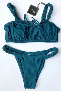 Zaful Teal Blue Ruched Top & Bottoms Swimwear Bikini Set BNWT - 10 - Picture 1 of 9