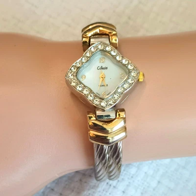 Collezio Two Toned Cuff Watch Women's Rhinestone Bezel Adjustable Cable Band - Image 1 of 4