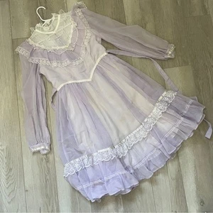 Gunne Sax Dress lace ruffle sheer maxi girls Purple (size 12) prairie vintage - Picture 1 of 7