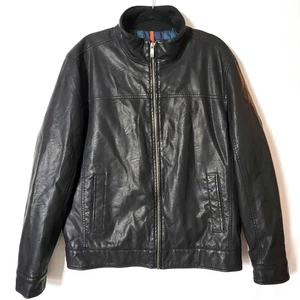 Dockers Mens Jacket Faux Leather Sz L Pockets Inside & Out Full Zip Lined Black - Picture 1 of 15