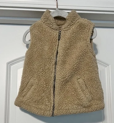 Chaleco de felpa antiguo azul marino Sherpa crema cremallera frontal - talla niñas 2t usado en excelente estado Foto 1 de 3
