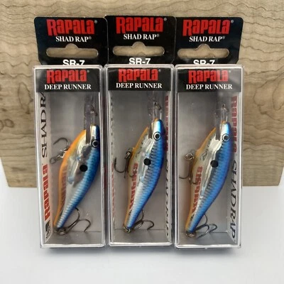 (3) Rapala Shad Rap Deep Runner SR-7 CBSD CHROME BLUE SHAD Crankbait - Image 1 of 4