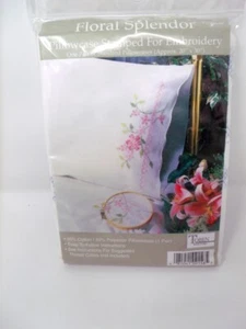 Tobin Stamped Pillowcases FLORAL SPENDOR for Embroidery 20" x 30" 1 Pair - Picture 1 of 3