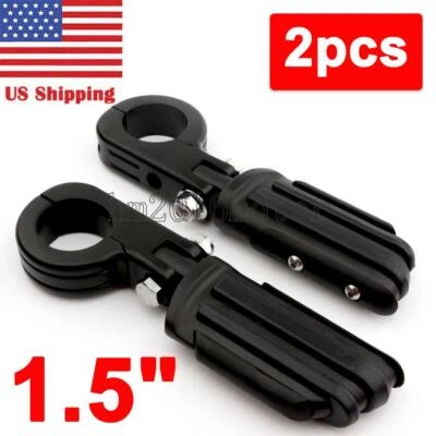 Pedais pretos de motocicleta Highway Foot Pegs 1-1/2" barra de choque para Harley-Davidson - Imagem 1 de 4