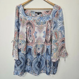 NWT Zac & Rachel Womens Paisley Blouse Sz 2X Peasant Boho Square Neck Beach Vaca - Picture 1 of 11