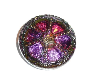 Beautiful Czech Glass Wheel Shank Button 27mm Volcano Purple Gold Black Accents - Picture 1 of 10