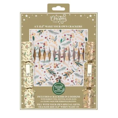 HARVEY & MASON 6/12 Make Your Own Christmas Cracker Gold And Cream Personalised Xmas Table Deco