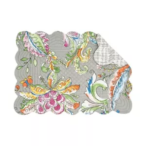 Frey Cotton Quilted Rectangular Placemats-Gray with Colorful Paisley-Set of Six - Picture 1 of 1