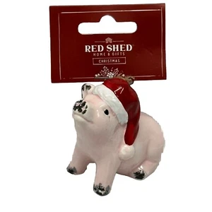 Red Shed Ceramic Pig Christmas Cap Ornament New W/Tags - Imagen 1 de 2