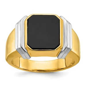 10K Solid Two Tone Gold Mens Onyx Ring - Picture 1 of 28