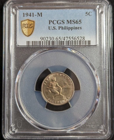 1941-M Five Centavos PCGS MS65 U.S. Philippines 5c 90230.65 47556528 Cover