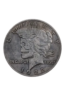 Moneda Desafío Difícil de Encontrar Rara - Cabeza Esqueleto 1893 Morgan + Paz 1922 2 en 1 Ver Fotos - Imagen 1 de 8
