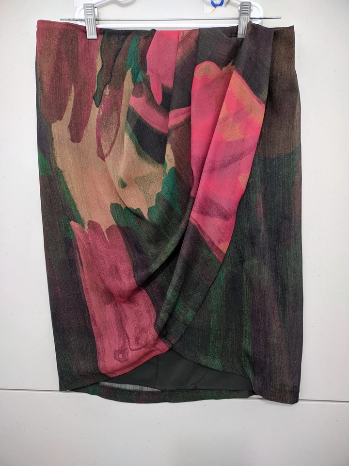 ISDA CO Falda Mujer Pequeña Imitación Envoltura Cepillo Trazo Patrón Espalda Cremallera Forrada Nueva Foto 1 de 4