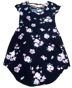 No Boundaries Black Floral Dress--Cross Strap Back W/Curved Hem- Size M (7-9) - Picture 1 of 9