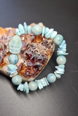 Natural Blue Hackmanite (UV) With Larimar Chips And Ganesha Buddha Bracelet 15cm - Image 1 of 4